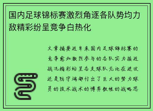 国内足球锦标赛激烈角逐各队势均力敌精彩纷呈竞争白热化